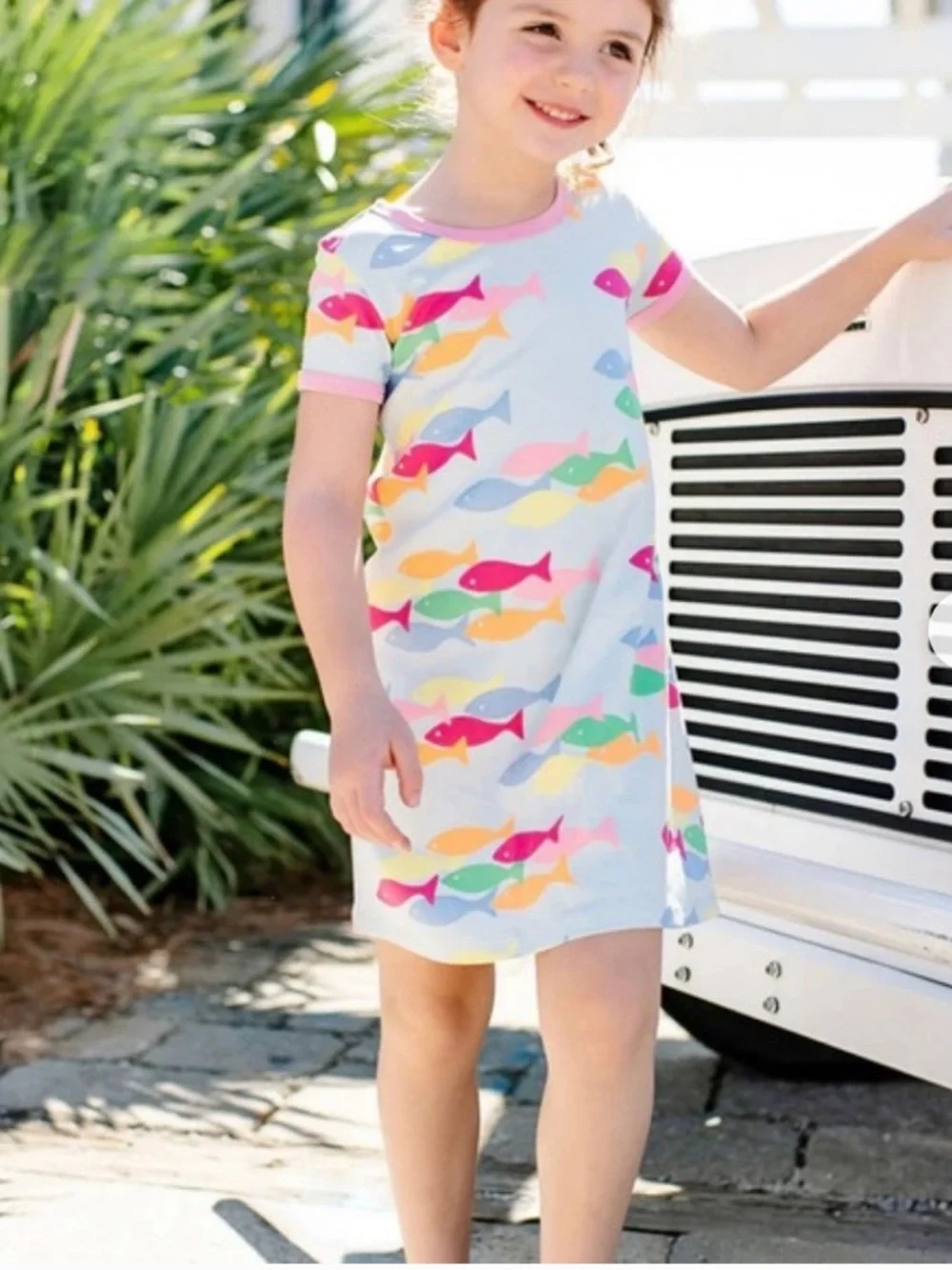 The Beaufort Bonnet Company Polly Play Dress French Leave Fishies Hampton Pink 9